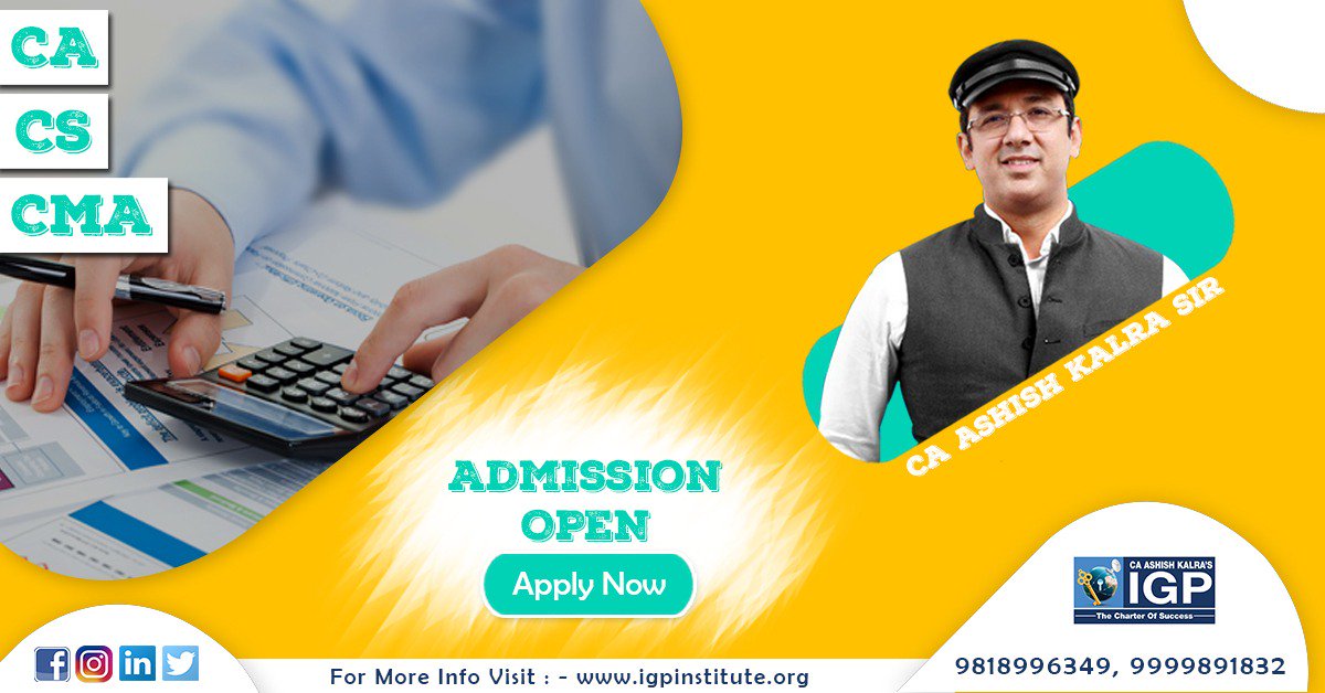 📣#Admission_Open

#FM & #ECO for #Finance
#CMA
#EIS_SM
#Audit
#CA_Intermediate #Law
#Advance_Account

Hurry Up!!

Login- igpinstitute.org

#batchstarting #CAclasses #igpclasses #igpinstitute #ICAI #SFM #IGP #ICSI #AIR #management #IPCC #caexam #cost #accounting #register