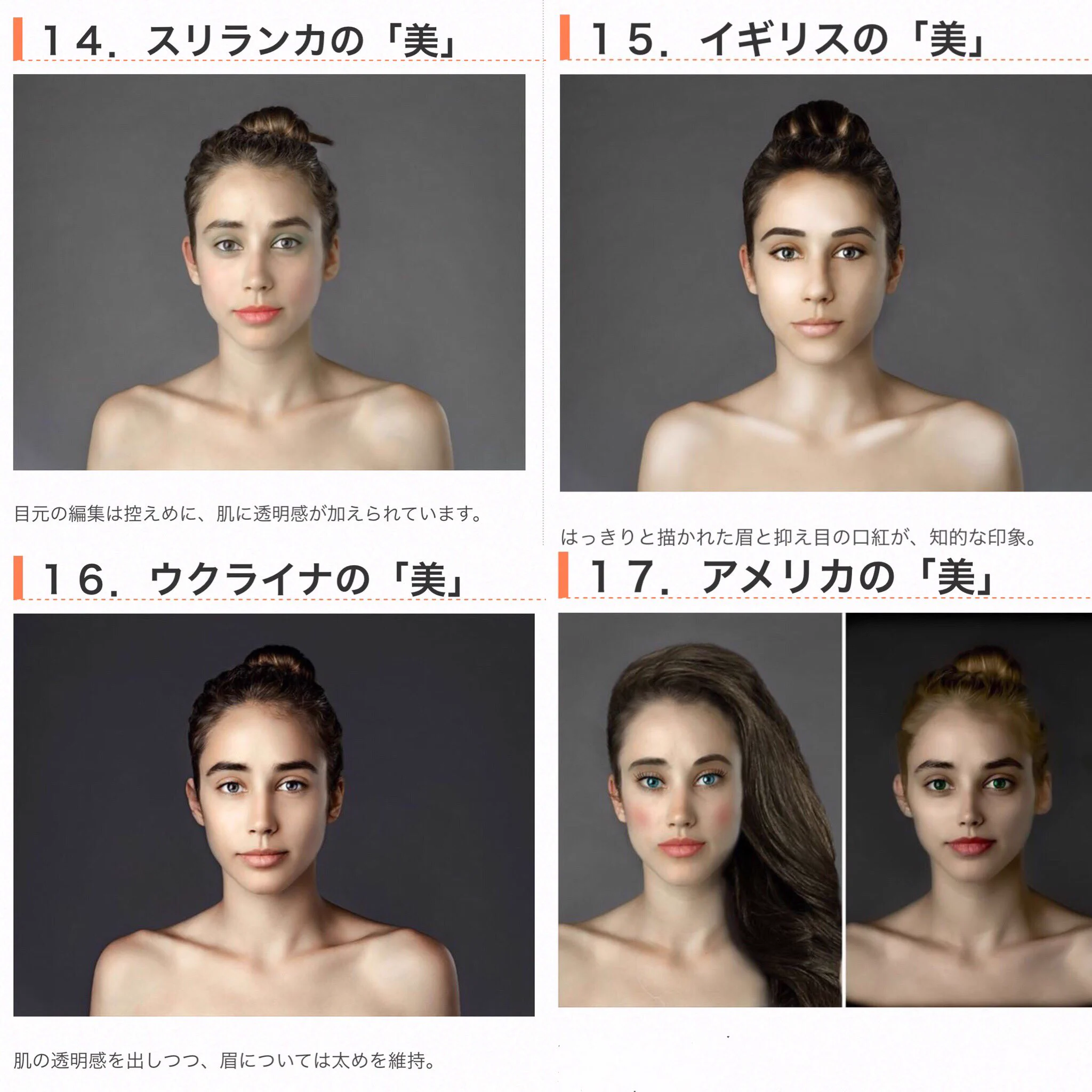 国ごとに【美人】の顔は違ってくる・あなたならどう加工する?????
