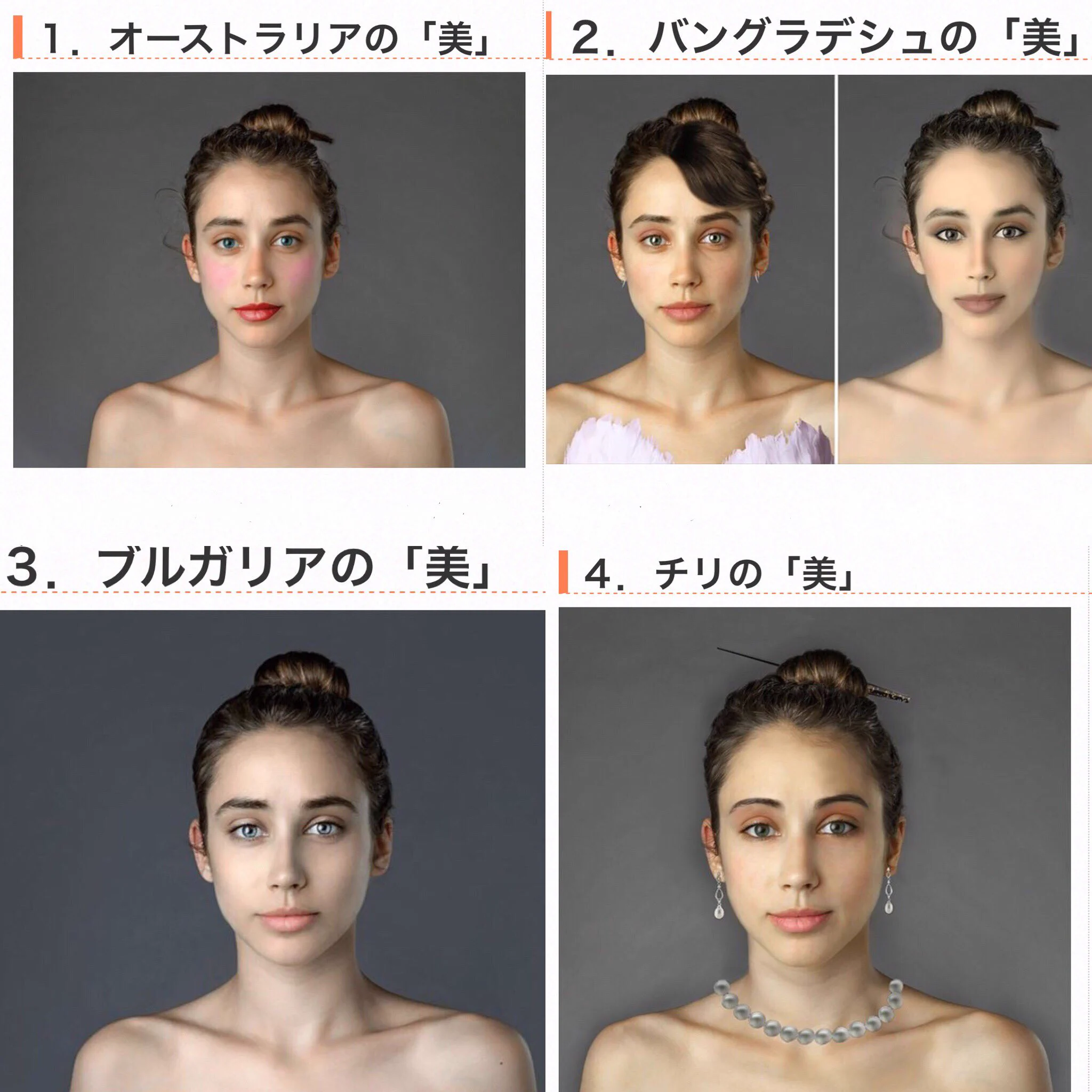 国ごとに【美人】の顔は違ってくる・あなたならどう加工する?????