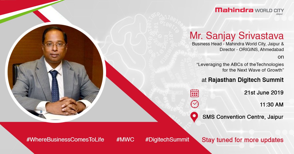 Mah_WorldCity's tweet photo. We are pleased to announce that Mr. Sanjay Srivastava, Business Head, #MWCJaipur & Director- #ORIGINS, Ahmedabad, is going to chair a session on“Leveraging the ABCs of Technologies for Next Wave of Growth” at Rajasthan #DigitechSummit on 21st June 2019 at 11:30 A.M
@FollowCII https://t.co/W800EyowGL