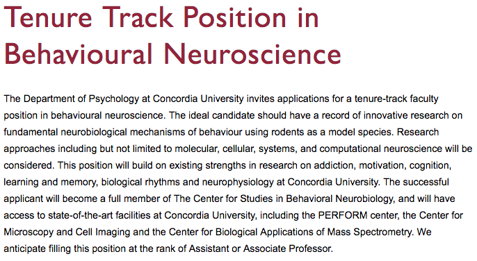 ChaudhriLab's tweet photo. Excited to announce a TT faculty position in BEHAVIOURAL NEUROSCIENCE @Concordia. Apply by Sep 23, 2019 

Ad: https://t.co/dw015YJgDU

Colleagues: 
https://t.co/530wnONUWz
https://t.co/bNieSPfnjX

DM/email me w Qs

pls RT 

cc @NeuroRumblr https://t.co/bJaTGTBjUB