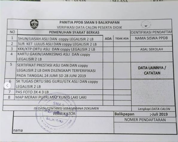 Untuk Teman" yang Ingin Mendaftar Ke SMA negeri 9 Balikpapan.. dicatat ya...ap yg harus dibawa..