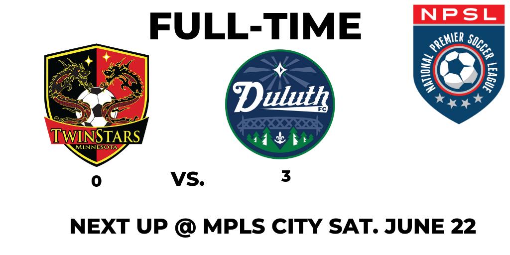 We fall tonight to <a href="/DuluthFC/">Duluth FC</a>.

Derby battle with <a href="/mplscitysc/">Minneapolis City SC</a> on Saturday! #NPSL <a href="/NPSLSoccer/">National Premier Soccer League (NPSL)</a>