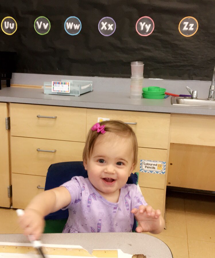 Had a visitor after school she sat down in a chair like she was ready for kindergarten 🙃slow down little one