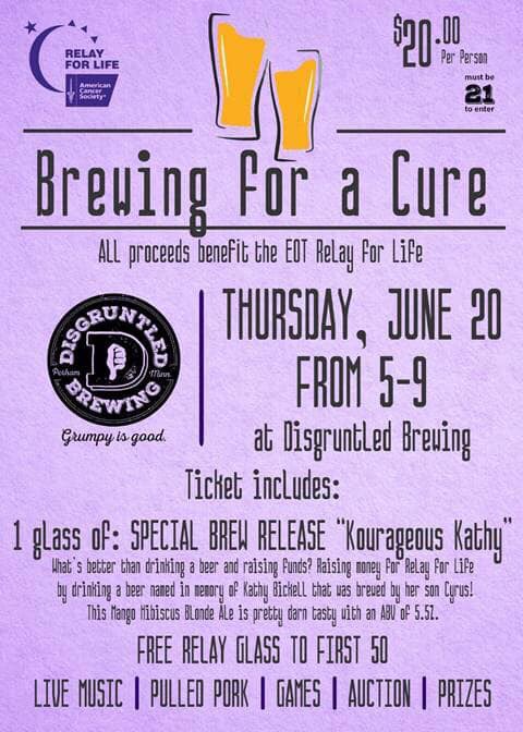 disgruntledBrew's tweet photo. Tomorrow, Thursday June 20th, drink for a cause! #eotrelayforlife #brewingforacure #mncraftbeer #MNBeer #grumpyisgood https://t.co/nxPDPPiCMH