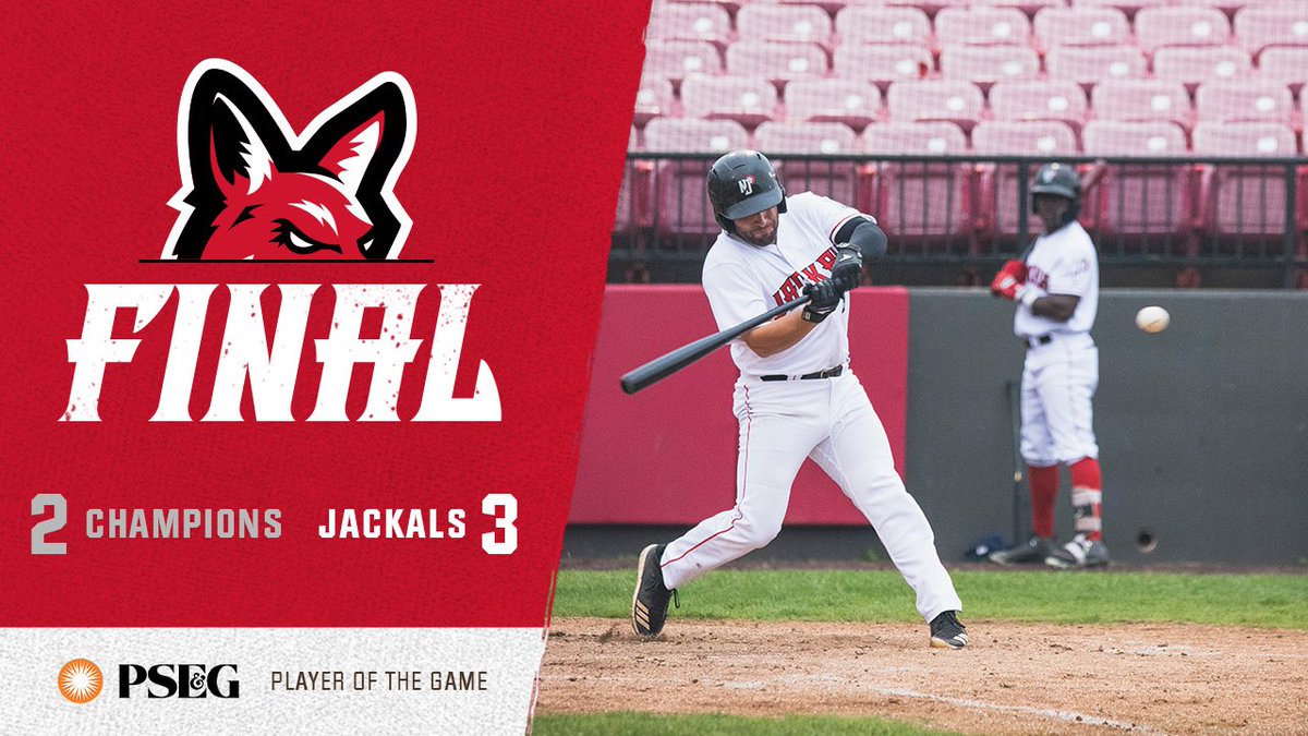 JackalsBaseball's tweet photo. Extra baseball brings extra fun! Jackals sweep the double header against the Champions, highlighted by Chase Smartt’s first career hit and RBI in Game 1 and a complete game shutout by Eduard Reyes in Game 2. They are your @PSEG Power Players of the Game! https://t.co/rHlayzFx5J
