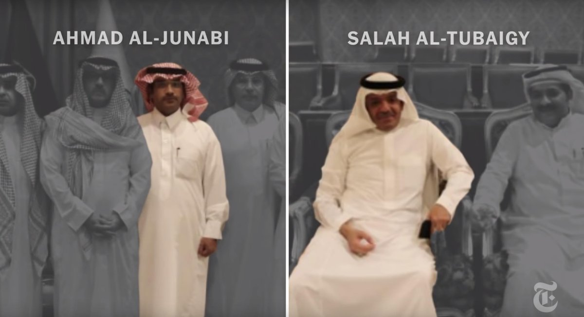 Days before Khashoggi's killing, two of those men were photographed at a state reception with Salah Tubaigy, the forensic pathologist, as uncovered by  @iyad_elbaghdadi