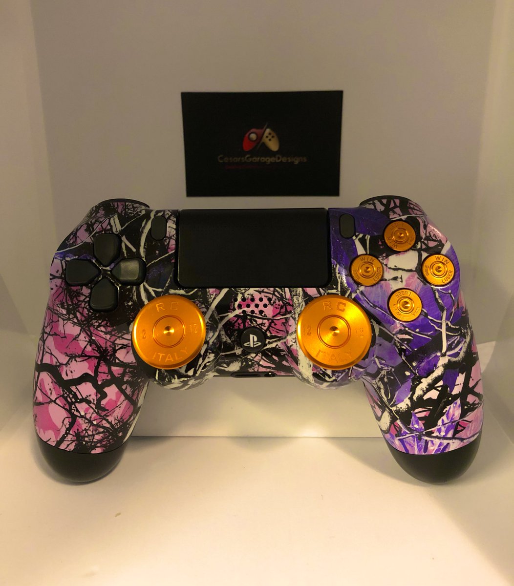 CesarsDesigns's tweet photo. What you guys think, picture 1 or 2? Link in bio. 
.
.
#cesarsgaragedesigns #customcontrollers #controllers #camo #camoflauge #girlhunters #pinkcamo #bullets #bulletbuttons #fortnite #apexlegends #rainbowsixsiege #girlgamer #gamers https://t.co/B7Vk6cHhNt