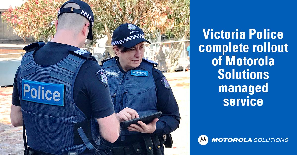 To increase situational awareness on the front line, #MotorolaSolutions completed the rollout of a new mobility managed service to <a href="/VictoriaPolice/">Victoria Police</a>. Officers now have mobile devices with smart applications to give them a technological edge: ow.ly/RHoW30oYk4z #CCW2019