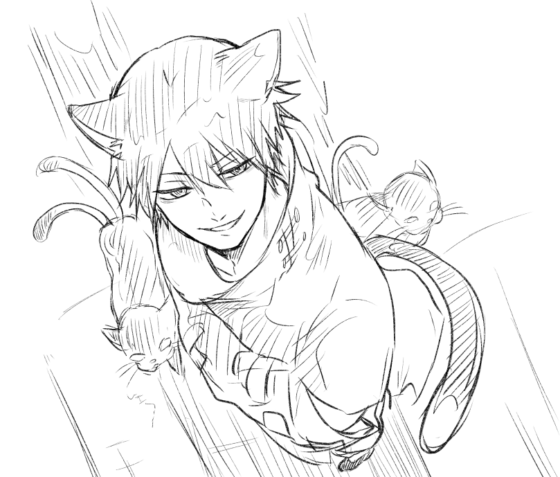タグ付けてなかったですが、たまに描いてたコイツが主人公です。
巧夜(こうや)といいます、よろしく(?)どうぞ。
設定:着物が普段着な時代の元人間。
子供の頃に森で迷って餓死。その際、猫又と魂が合体した化け猫です。現在は大人。
(元人間が妖怪生活に順応するお話。
#創作 #妖怪吉兆物語 