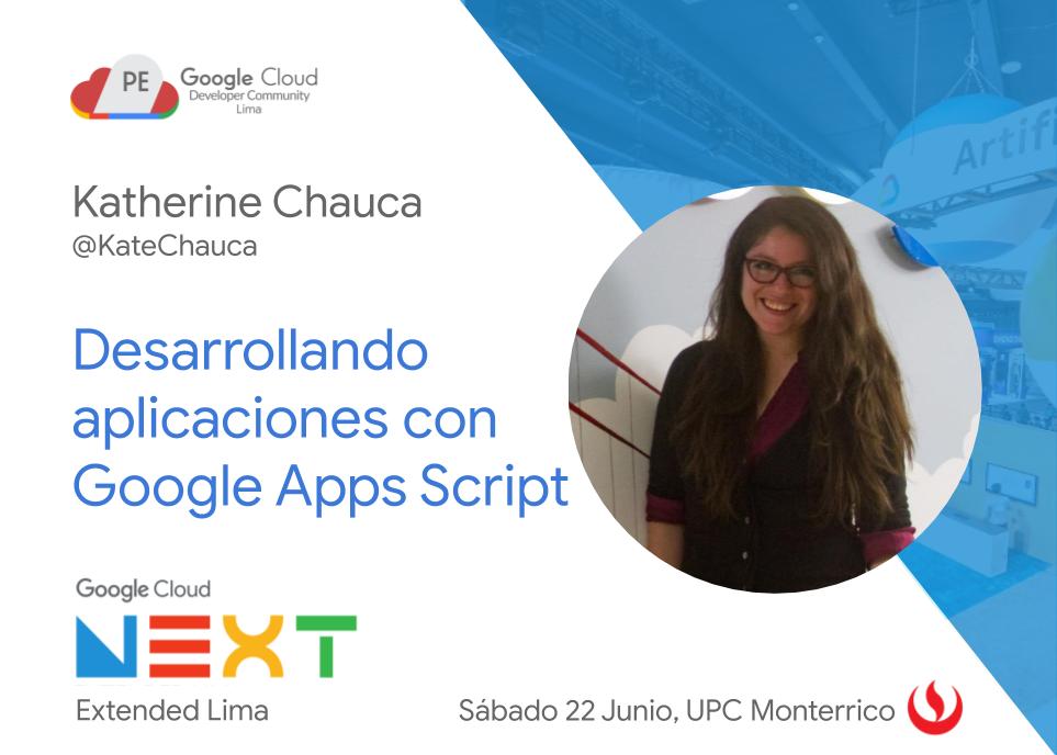 gdgcloudlima's tweet photo. Desarrollo de aplicaciones con Google Apps Script 🤓, tan sencillo como tener acceso a internet y una cuenta de Gmail. Revisaremos con @KateChauca los conceptos básicos y una demo que integrará un formulario, una hoja de cálculo y gmail #Next19ExtendedLima
https://t.co/K9GW2PjMkR https://t.co/mPTLq1kliN