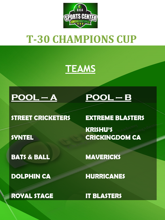 CCASPORTSCENTER's tweet photo. Here comes the First update of T-30 CHAMPIONS CUP!!!!
#CricketWorldCup #ICCWC2019 #Chennai https://t.co/L5K1ZoRmDF