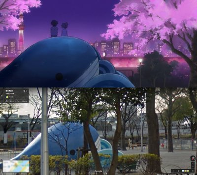 アニメ聖地巡礼 舞台探訪 Twitterissa さらざんまい 第5話 回想シーンで 一稀と春河が夜の公園で話をしていた場所は 隅田公園のクジラの滑り台の上でした T Co E2quu6srje Twitter