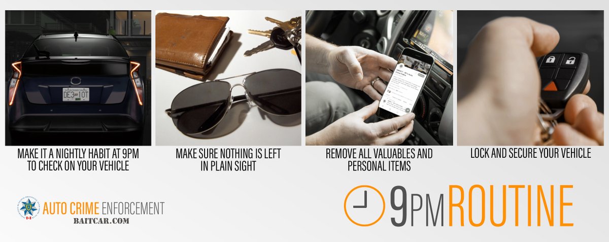 SaanichPolice's tweet image. 🕘It's 9PM, which means it's time to check your car.  

Remove all your valuables, leaving nothing in plain sight, then lock and secure it.

#preventautocrime