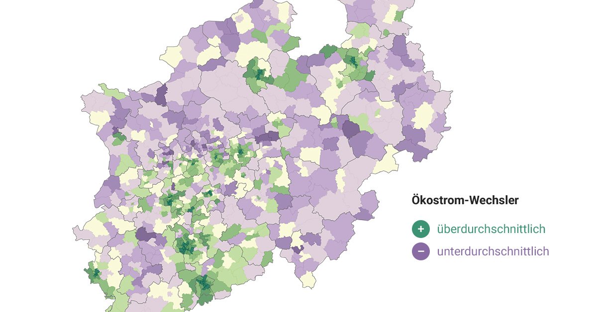 funkeinteraktiv's tweet photo. Ökostrom teilt Nordrhein-Westfalen - in Stadt und Land. Die interaktive Karte zeigt den Anteil der Ökostrom-Wechsler – Postleitzahl für Postleitzahl. #Ökostrom https://t.co/CJeTnqGysb https://t.co/05oRX8JmKv