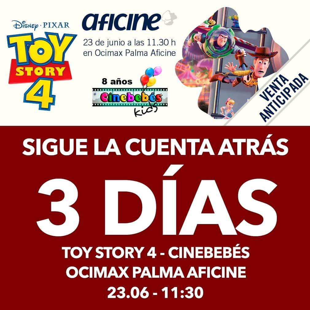 PequePaginas's tweet photo. Empieza la cuenta atrás - 3 DÍAS
Para @Cinebebés en #cinesoccimaxPalma con: #TOYSTORY4.
·      Visita de #BuzzLightYear🚀
·      Mini pintacaras con motivos de la película (números limitados) https://t.co/ifgw20uMdq ¡no te quedes sin entradas! @aficineib @turismepetit https://t.co/sH5OmvwD7H