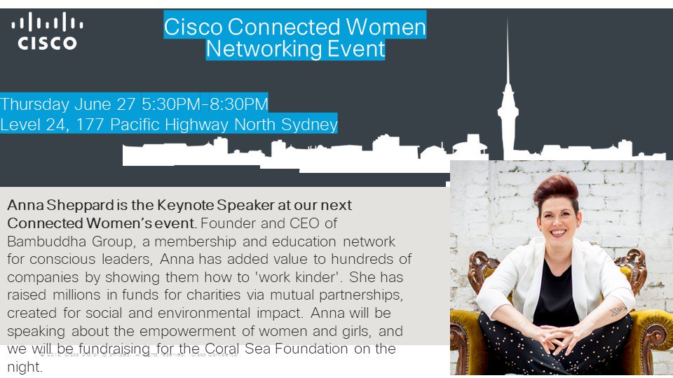 Cisco ANZ (@ciscoanz) on Twitter photo Join us for our next <a href="/CW_ANZ/">Women of Cisco ANZ</a> networking event on 27 June. Feat. Anna Sheppard, Founder & CEO of <a href="/Bambuddha_Group/">Bambuddha Group</a> will be sharing more about the <a href="/CoralseaFound/">Coral Sea Foundation</a>, along with a night of networking! #womenintech cs.co/6018Eql7M Join us for our next <a href="/CW_ANZ/">Women of Cisco ANZ</a> networking event on 27 June. Feat. Anna Sheppard, Founder & CEO of <a href="/Bambuddha_Group/">Bambuddha Group</a> will be sharing more about the <a href="/CoralseaFound/">Coral Sea Foundation</a>, along with a night of networking! #womenintech cs.co/6018Eql7M