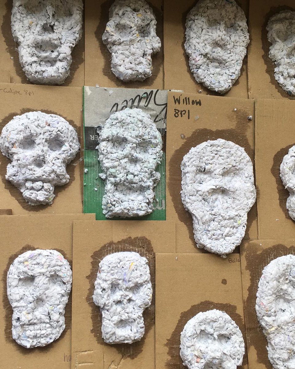 MiltoncrossAcad's tweet photo. Lots of Day of the Dead inspired skulls made from paper pulp recently - messy but fun! 💀

Now to let them dry out ready for painting 🎨 https://t.co/NriE9SkiT4