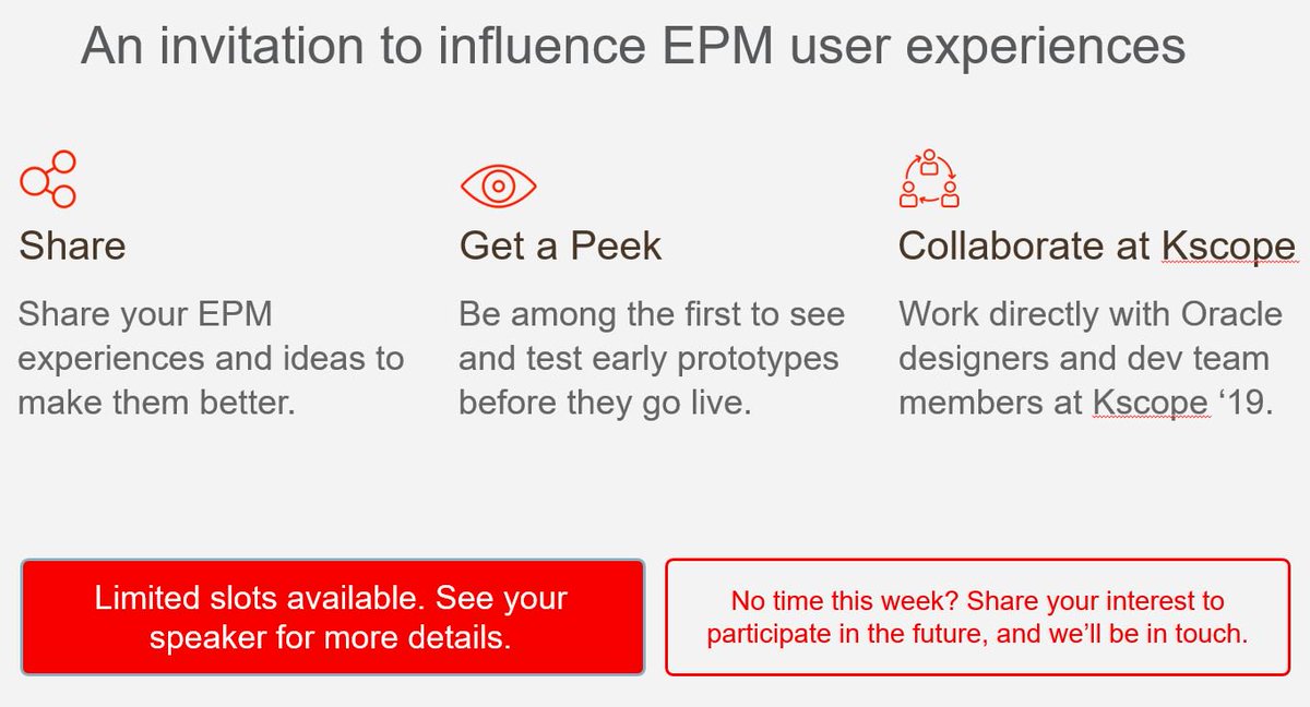 At #KScope19 this year we are inviting customers and partners to engage directly with our UX Design Team! 
Do contact me or Brian Casey ! #Ux #Design #epmcloud