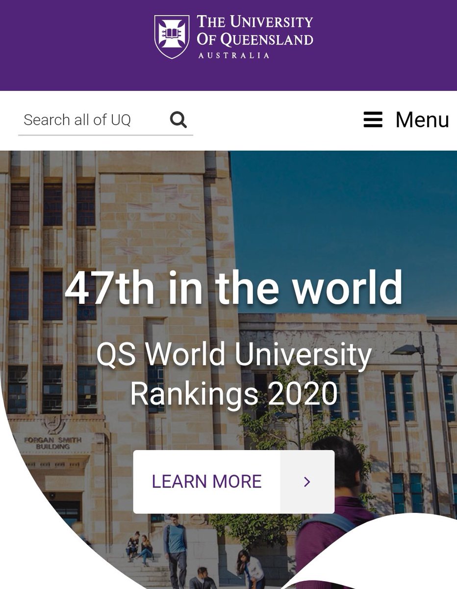 TALAL77777's tweet photo. Very proud to see my University climbing up every year.
Keep it up #UQ
#QSWorldUniversityRankings
#QSWUR2020 https://t.co/HdNXapRXW3