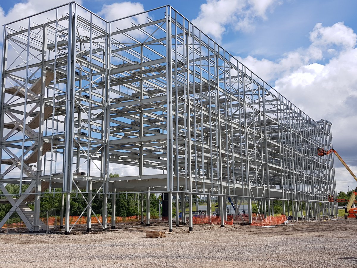 Steel frame fully erected for the new Hampton by Hilton Hotel as part of Frontier Park, Blackburn.