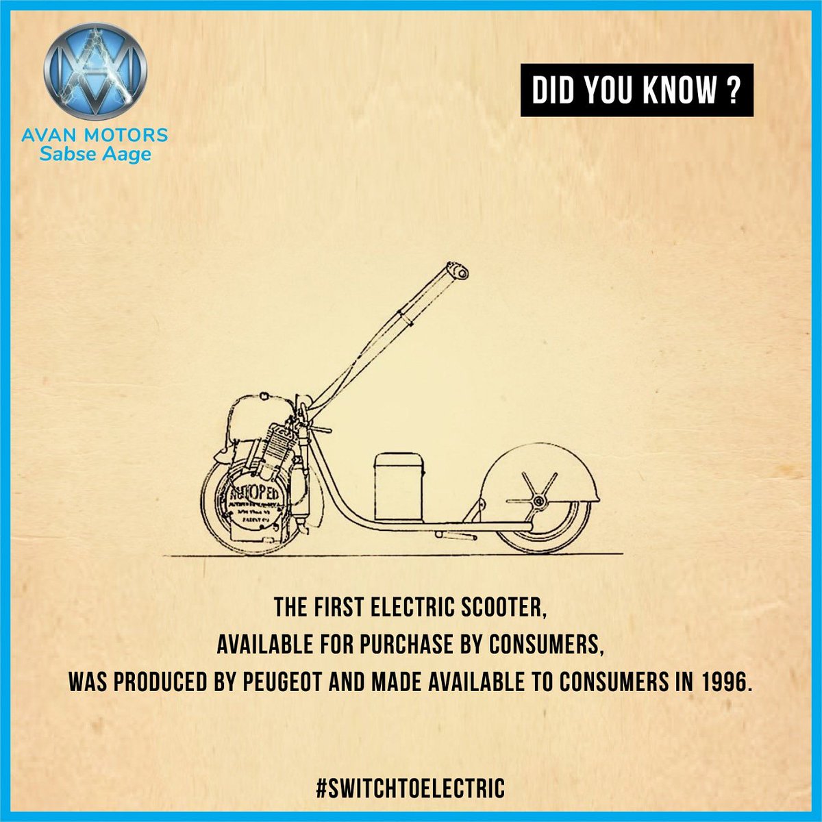 NexzuMobility's tweet photo. Electric Scooters are a technology rapidly on the rise. The image depicts the first electric scooter that was available in the market for consumers. #ev #firstev #electricscooter #firstelectricscooter #electrictwheeler #ecofriendly #switchtoelectric #electricvehicles #historyofev https://t.co/d5UjFdMQRI
