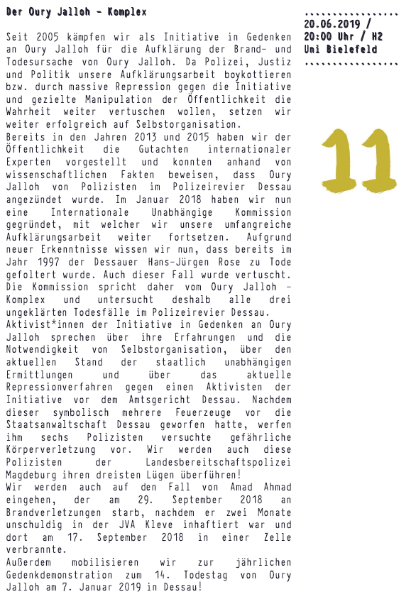 unibi_AStA's tweet photo. #AntiracismFestival infoVA zum #OuryJallohKomplex und #AmadAhmad mit @OuryJalloh  Heute 20 - 22 Uhr Hörsaal 2, Uni Bielefeld  https://t.co/31jvV9hJyn https://t.co/pTnZeMajHl @padeluun @digitalcourage @stadtbielefeld @Stb_Bielefeld @RadioBielefeld @Hertz879 @nwnews @tazgezwitscher https://t.co/PrLlF85Rx0