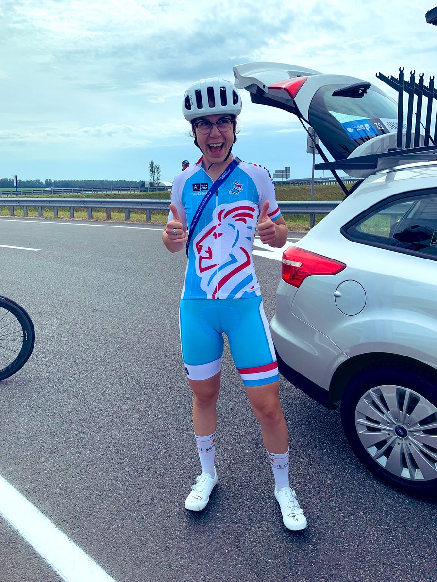 Old school style on the bike today since my contact lenses are in my lost luggage with 95% of the rest of my stuff which I need for the races🤬
Thanks <a href="/Belavia_by/">Belavia Airlines</a> for such a nice start to <a href="/Minsk2019BY/">The 2nd European Games</a> 
At least I can be a Boels Dolmans rider for one day thanks to <a href="/C_Majerus/">Christine Majerus</a> 😅