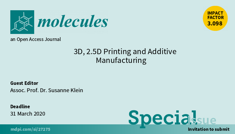 Molecules_MDPI's tweet image. 📢  New Special Issue Open for Submissions: 3D, 2.5D Printing and Additive Manufacturing
✏️ Guest edited by Assoc. Prof. Dr. Susanne Klein from University of the West of England in UK
🔗mdpi.com/si/27275
📌 #3DPrinting #IndustrialProcess #AdditiveManufacturing