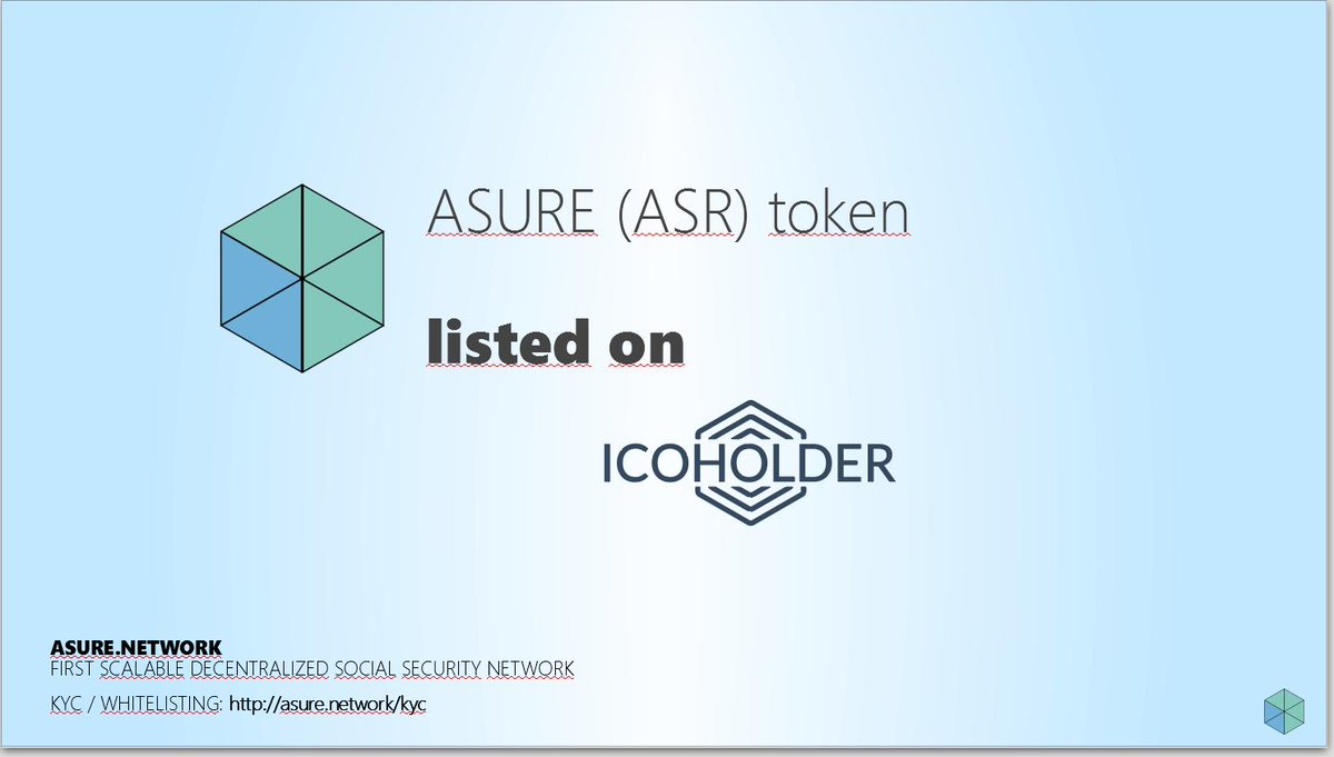 AsureNetwork's tweet photo. Great news !

$ASR #token of @AsureNetwork has been listed on @icoholder 
Thank you!

https://t.co/iTk197nrzk

Let's change #SocialSecurity #together for the better! 

#cryptocurrency #blockchain #ico #TokenSales
#infrastructure #pension #insurance #rente #InsurTech #TokenSale https://t.co/drtIwPcMZu