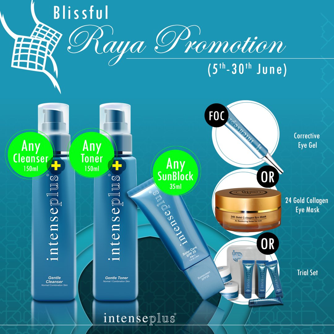 Intenseplus123's tweet image. Blissful Raya Promotion
Purchase Any Cleanser(150ml) + Any Toner(150ml) + Any Sunblock(35ml) at RM502.00 (WM); RM553.00 (EM)

FREE
either (1) item 
OR Corrective Eye Gel 
OR 24K Gold Collagen Eye Mask 
OR Trial Set

*While stock last
Valid from 5th June 2019 – 30th June 2019