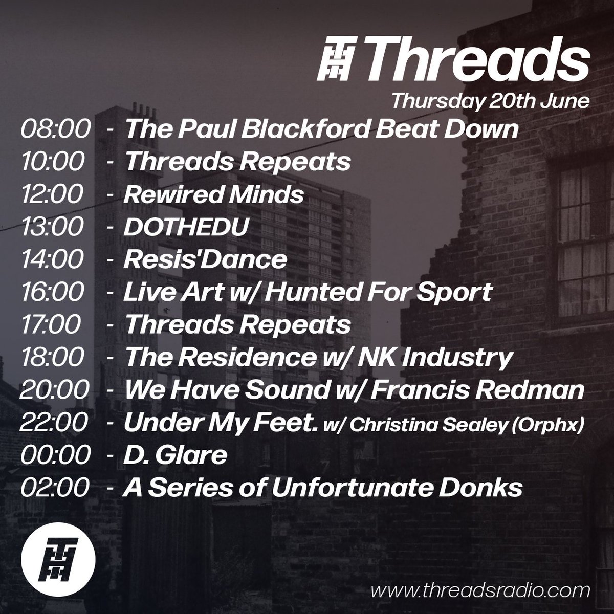 threadsradio's tweet photo. Thursday on Threads
We have some massive shows lined up today 👯
Listen at https://t.co/kREsLQrkzq
#threadsradio #london #tottenham #internetradio #radio #techno #industrialmusic #industrial techno #orphx https://t.co/SsqhTXyesI