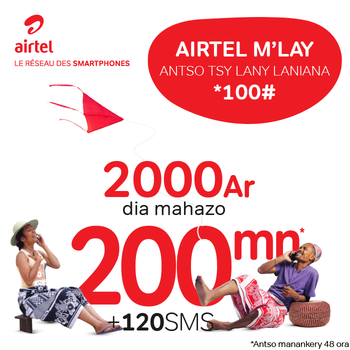 airtelmg's tweet photo. Gagnez 200min d'appel avec plus de 120 sms avec 2000 Ar seulement. Composez *100#, appel valable pour 48h. #AirtelMG #Antso tsy lany laniana https://t.co/xkPWuKtxG1