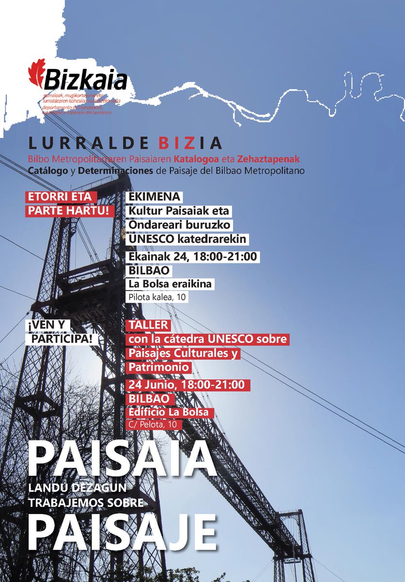 lurraldebizia's tweet photo. Recuerda! 24 de junio, 18:00 h. Taller en Bilbao con la Cátedra @UNESCO_Paisajes para dialogar sobre la perspectiva patrimonial del paisaje y los objetivos de calidad paisajística del Catálogo de Paisaje de Bilbao  Metropolitano. ¡Ven y participa! @miguelviar @aanero #PTPBM https://t.co/mGRVXahuIf