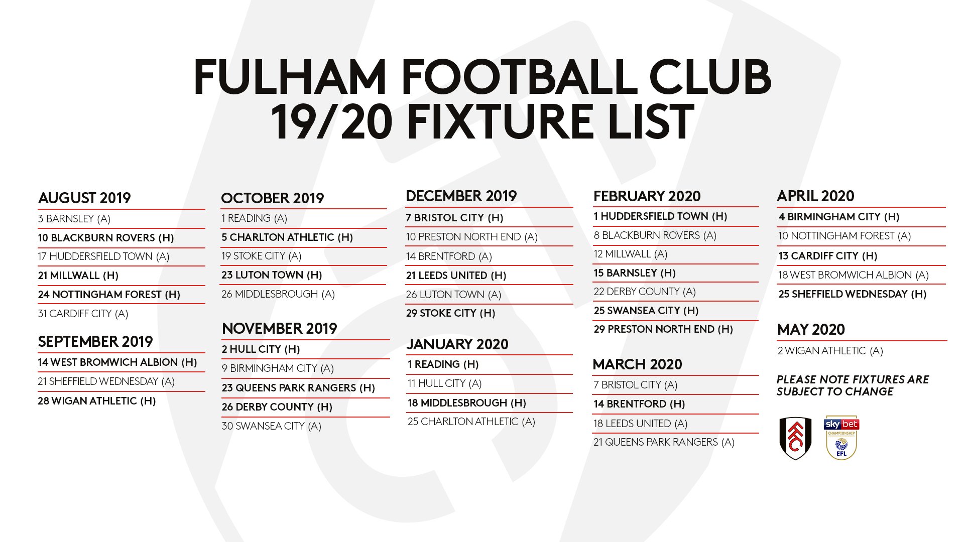 Fulham Football Club Fixtures