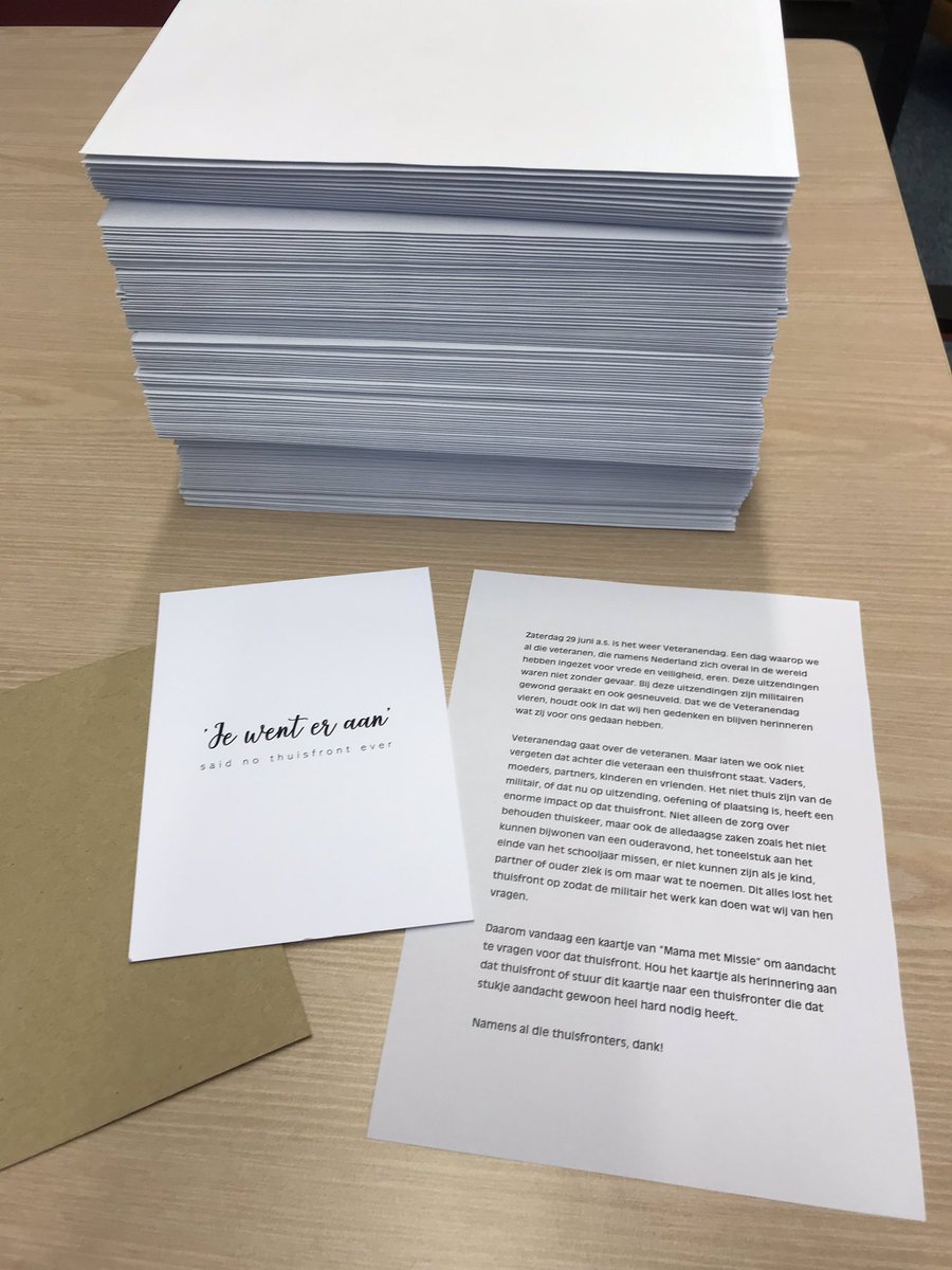 andrebosman's tweet photo. Vandaag ontvangen collegaโs in Tweede Kamer een brief van mij over Veteranen en belang van thuisfront, incl kaartje van @MamaMetMissie. 24 juni debat met de Minister over wat er goed gaat en wat er beter moet tav Veteranen. Ik zal daar ook het thuisfront benoemen! #ZelvePost https://t.co/1LhKPcV4DQ