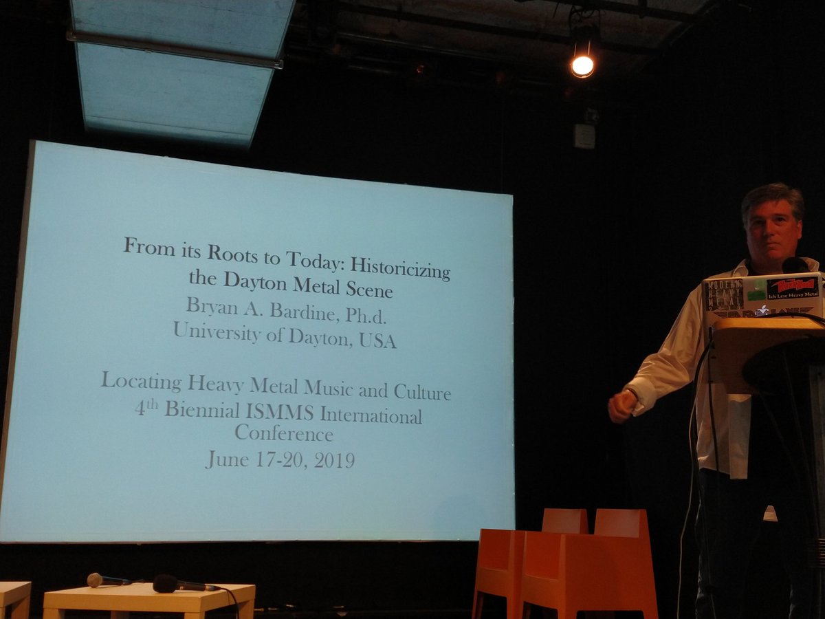 keletkezes's tweet photo. Final part of the conference today: first up is Bryan Bardine historicising his local Dayton metal scene #ISMMS19 https://t.co/0V53T5jNxe
