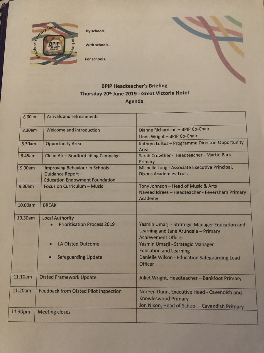 BPIP2019's tweet photo. It’s time for our Headteacher Briefing. A packed agenda as usual with lots of information sharing. Also a great opportunity to network with other heads. #networking #BPIP #OpportunityArea https://t.co/KWFKwRqNlP