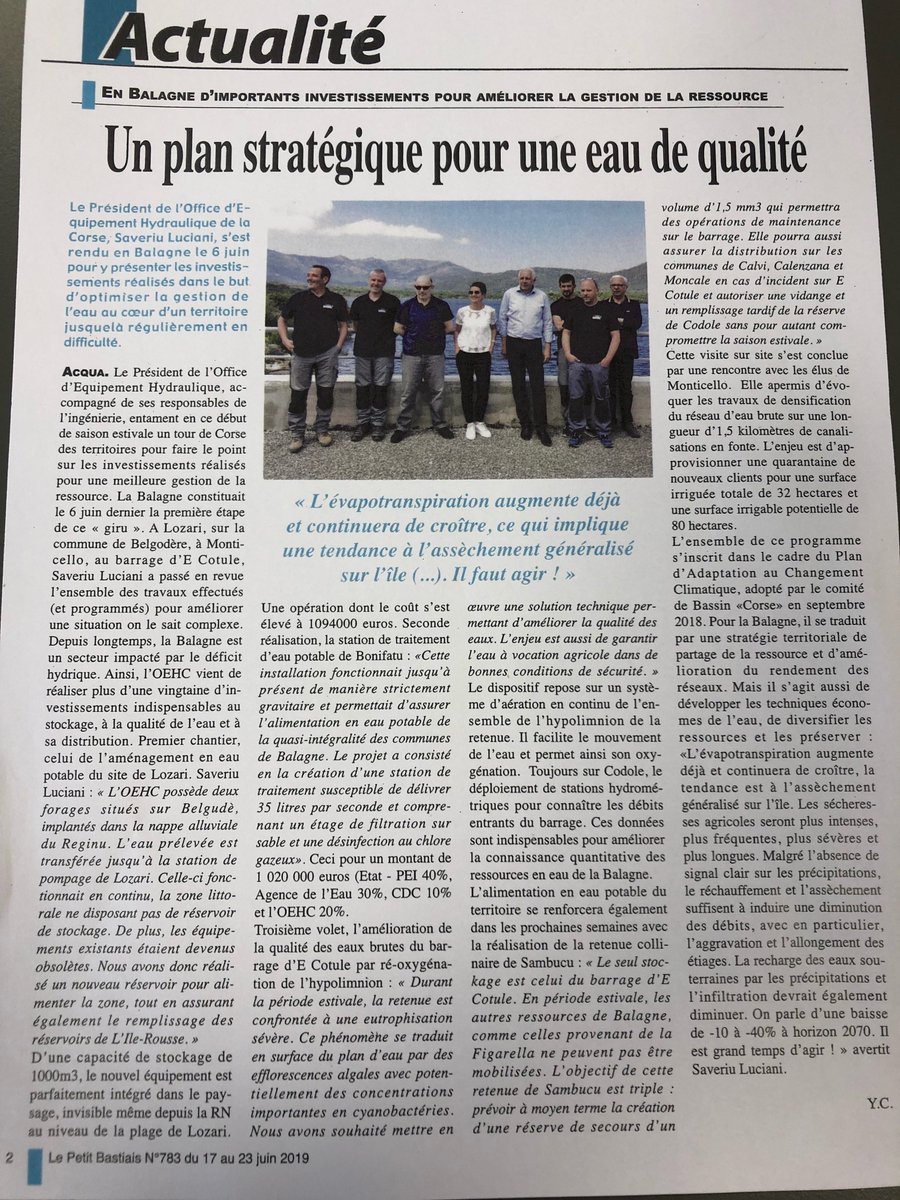 OEHC_'s tweet photo. 🔹Rivista di stampa🔹
I nostri prugetti è u nostru impegnu à prò di a gestione di l’acqua.
#Balagna #Piaghja Urientale https://t.co/0v3PtP3ujA