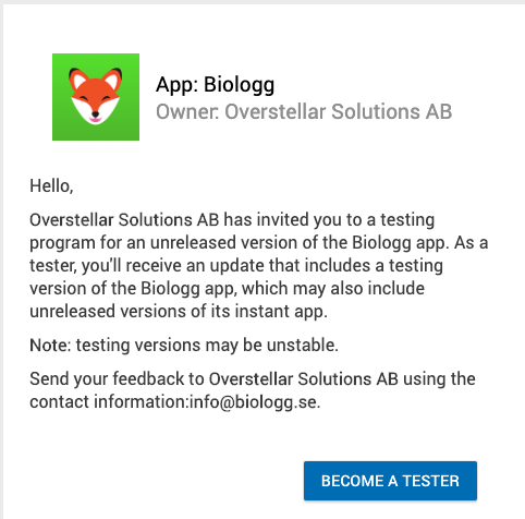 biologg_'s tweet photo. Snart dags för lansering! Vi vill gärna ha hjälp att kolla att allt funkar som det ska, så vi har nu släppt en fristående testversion för Android som är enklare att installera och starta, du hittar den här: https://t.co/wUfDfR8j34 https://t.co/hvTgM2IRWB