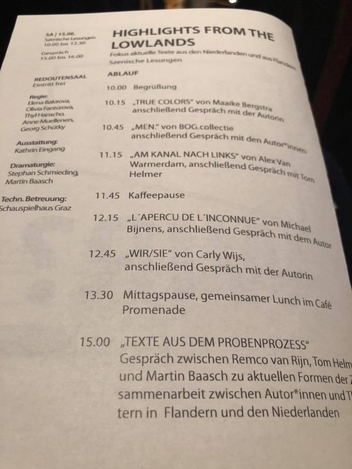 Flanders Arts Inst. (@flandersarts) on Twitter photo Last weekend in Graz (<a href="/DRAMATIKERiNNEN/">dramatikerinnenfestivalgraz</a>).
The German-speaking audience was able to discover Dutch-language theatre texts during six translated readings. 📖
An initiative by <a href="/FlandersArts/">Flanders Arts Inst.</a>, Flanders Literature and @NL_DPA. Read more: bit.ly/TheatreTextsGr… Last weekend in Graz (<a href="/DRAMATIKERiNNEN/">dramatikerinnenfestivalgraz</a>).
The German-speaking audience was able to discover Dutch-language theatre texts during six translated readings. 📖
An initiative by <a href="/FlandersArts/">Flanders Arts Inst.</a>, Flanders Literature and @NL_DPA. Read more: bit.ly/TheatreTextsGr…
