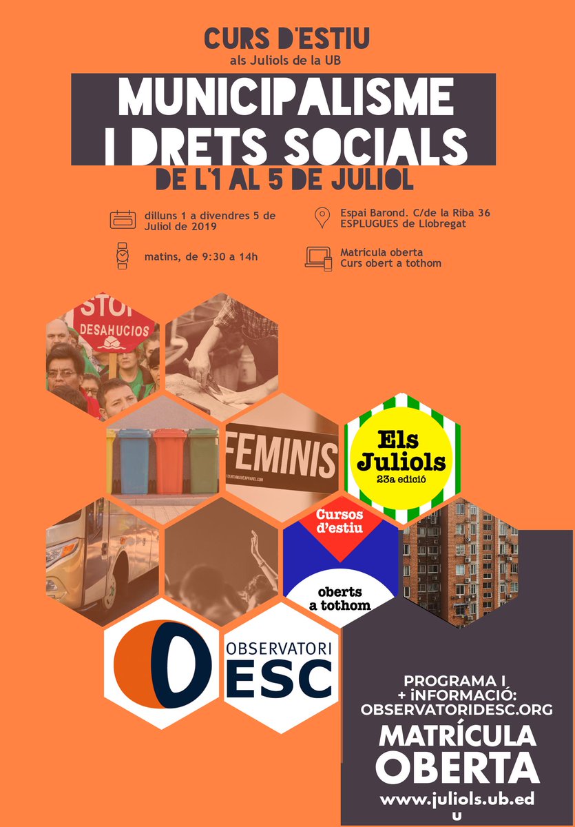 quimarrufat's tweet photo. CuRs d'eSTiU de l'1 al 5 de juliol: Municipalisme i Drets Socials 
Habitatge, planificació urbanística, models de seguretat, política ambiental, feminisme, participació, serveis públics, economia social,...
INFO: https://t.co/5rLpsyspn7
INSCRIPCIONS: https://t.co/zDroqzS2V8 https://t.co/DX6FFnGk2A