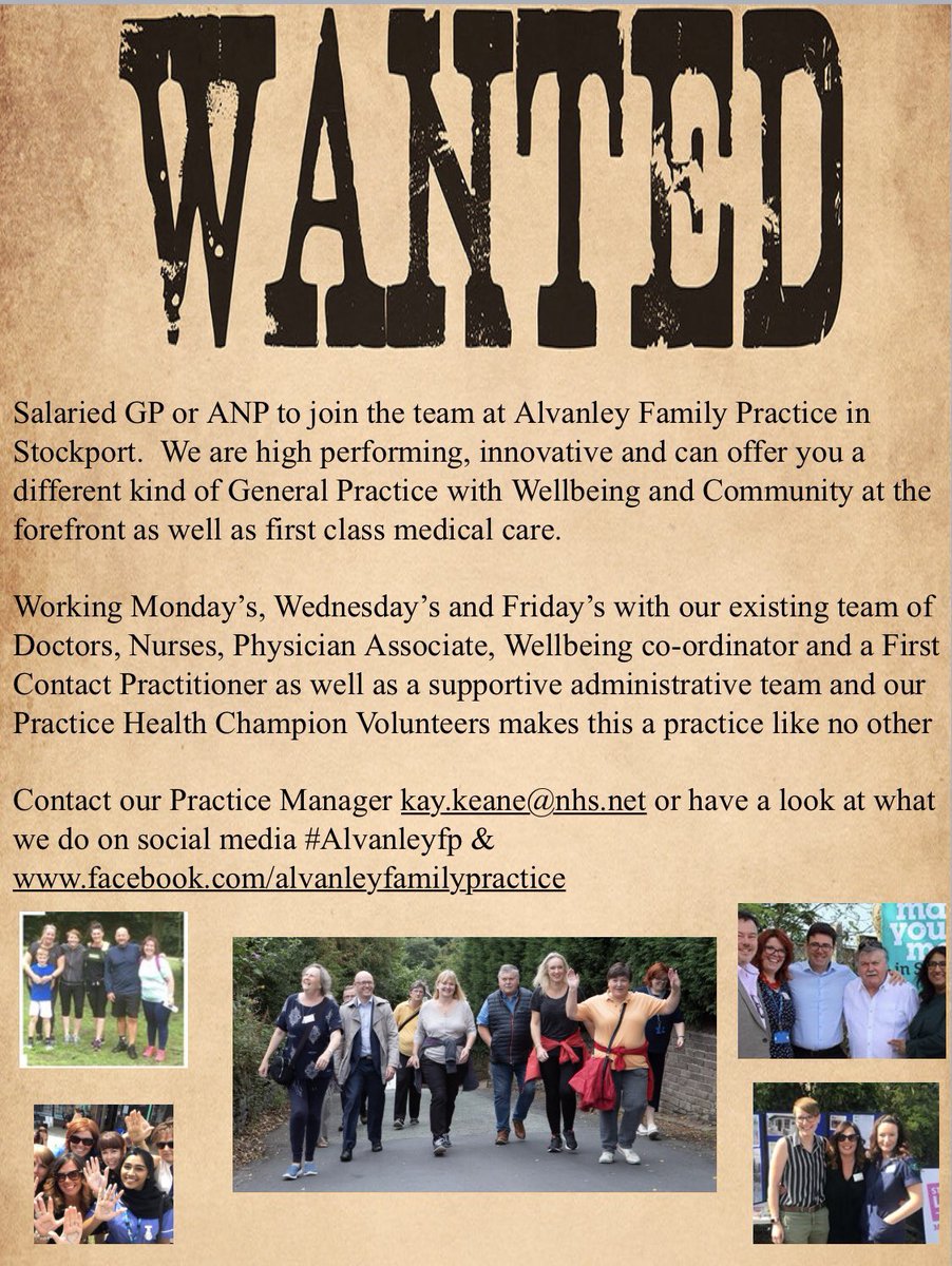 Closing date is 9.00 Monday morning for our new #teamalvanley member.  Click on the picture to see more about us and what we are looking for in you.  #GP #AP #ANP #jobshare #flexible 

We provide that little bit #morethanmedicine to help our #community thrive