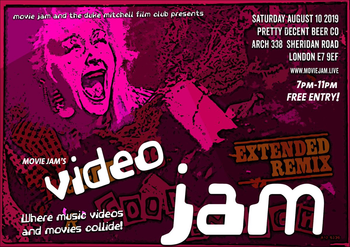 moviejamlive's tweet photo. Announcing VIDEO JAM!!! Come to Movie Jam’s first summer party, on Sat August 10th. We’ll be showing awesome movie-related music videos, serving great drinks courtesy of @prettydecentbc, and having what will be a great night. And it’s FREE! (though you’ll have to buy the beer) https://t.co/Srsg5GlXpz