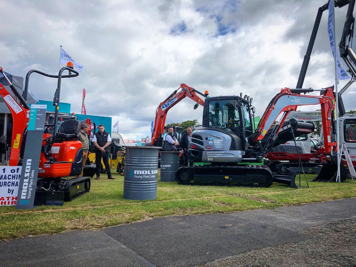 molson_young's tweet image. A busy start to the Royal Highland Show on the Molson Young Plant Sales stand with lots of interest in the Kobelco SK75SR-7 and SMP tilt rotator, which is making its debut in Scotland.

#kobelco #kubota #thwaites #bomag #trommall #probst #rhs19 #molsonyoung #molsongroup