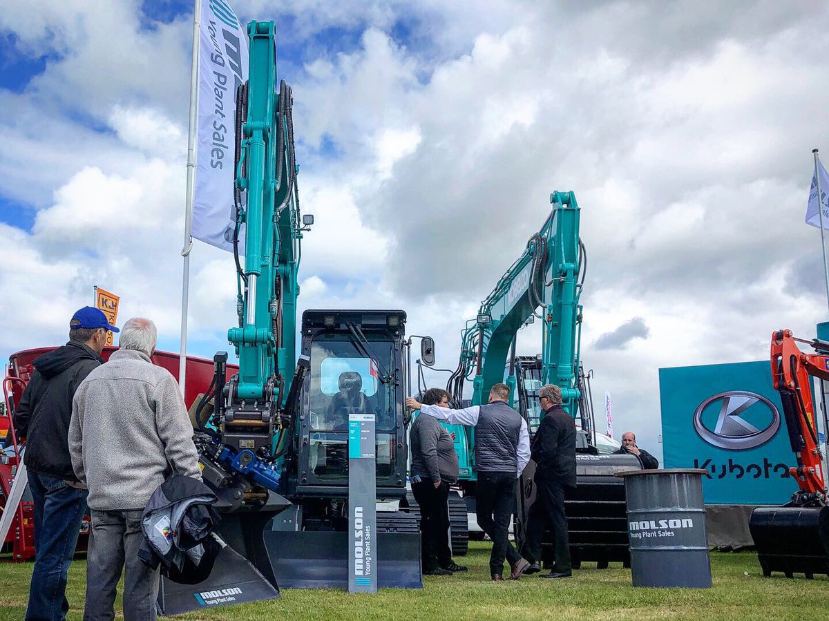 molson_young's tweet image. A busy start to the Royal Highland Show on the Molson Young Plant Sales stand with lots of interest in the Kobelco SK75SR-7 and SMP tilt rotator, which is making its debut in Scotland.

#kobelco #kubota #thwaites #bomag #trommall #probst #rhs19 #molsonyoung #molsongroup