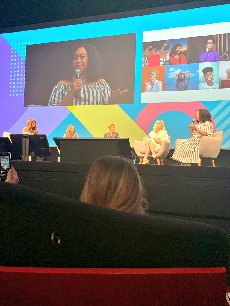 junesarpong's tweet photo. Such a sheer delight to moderate @Cannes_Lions #ProjectShowUs panel. All female powerhouse lineup @sgalv03 #RebeccaSwift @amandadecadenet & the formidable @shondarhimes hosted by @Dove @GettyImages @girlgaze #CannesLions2019 #ShowUs Conversation+Collaboration=Change https://t.co/v3NtgzWsc5