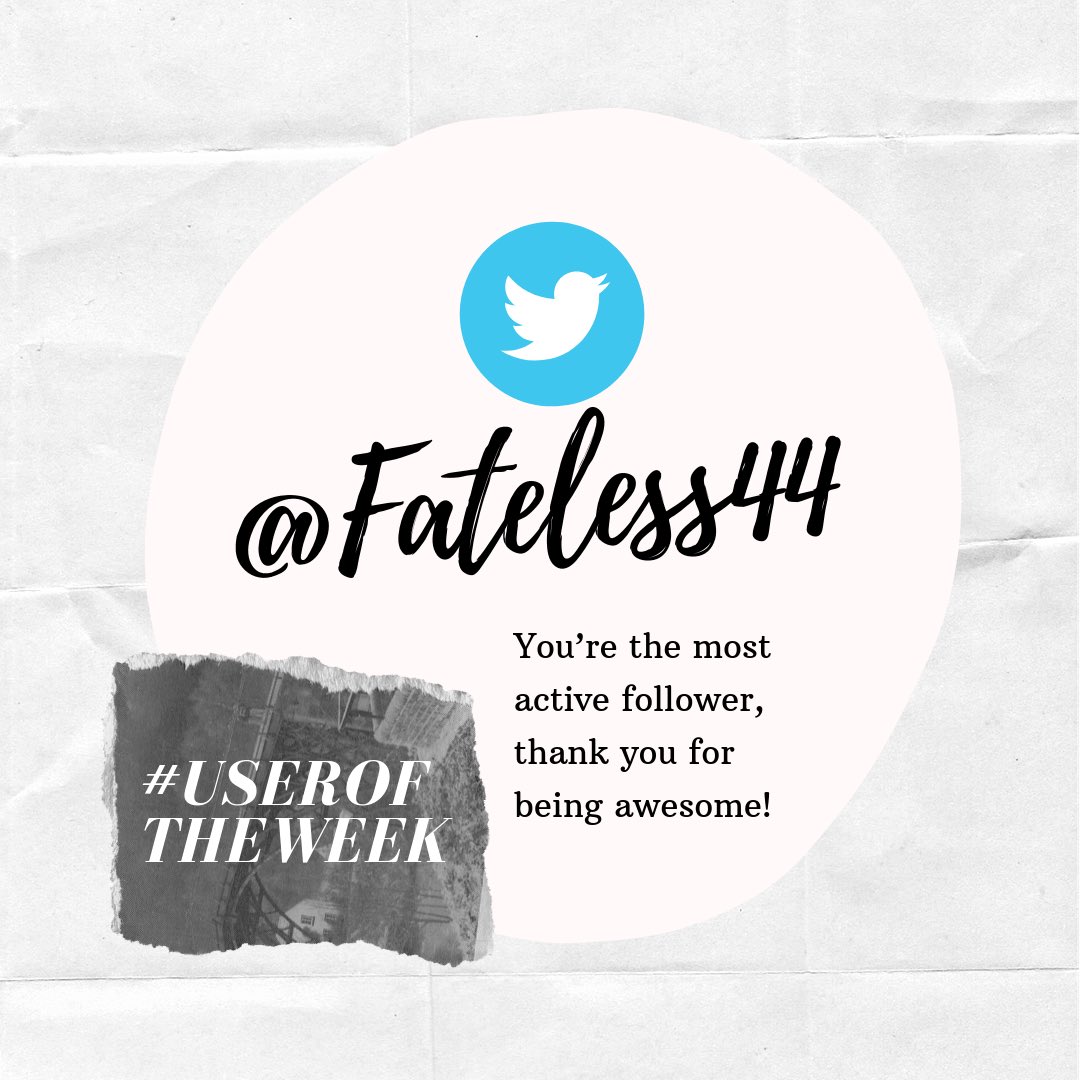 MentallyObsess's tweet photo. This weeks #UserOfTheWeek is @Fateless44, thank you for being the most active follower. https://t.co/g8ezuK12kO
