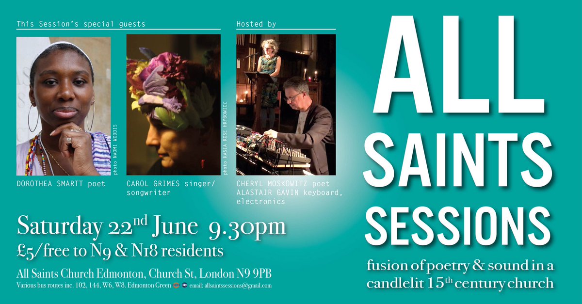 AllSaintsSessions (@allsaintssess) on Twitter photo THIS SAT 22nd 9.30PM! Late eve midsummer Session with very special guests legendary jazz & blues singer Carol Grimes @carolgr53851447 and radical Barbadian poet Dorothea Smartt <a href="/britbornbajan1/">britbornbajan1</a> hosted by regulars poet <a href="/cherylmoskowitz/">Cheryl Moskowitz</a> and sound artist <a href="/Alastair_Gavin/">Alastair</a> <a href="/AllSaintsN9/">AllSaints Edmonton</a> THIS SAT 22nd 9.30PM! Late eve midsummer Session with very special guests legendary jazz & blues singer Carol Grimes @carolgr53851447 and radical Barbadian poet Dorothea Smartt <a href="/britbornbajan1/">britbornbajan1</a> hosted by regulars poet <a href="/cherylmoskowitz/">Cheryl Moskowitz</a> and sound artist <a href="/Alastair_Gavin/">Alastair</a> <a href="/AllSaintsN9/">AllSaints Edmonton</a>
