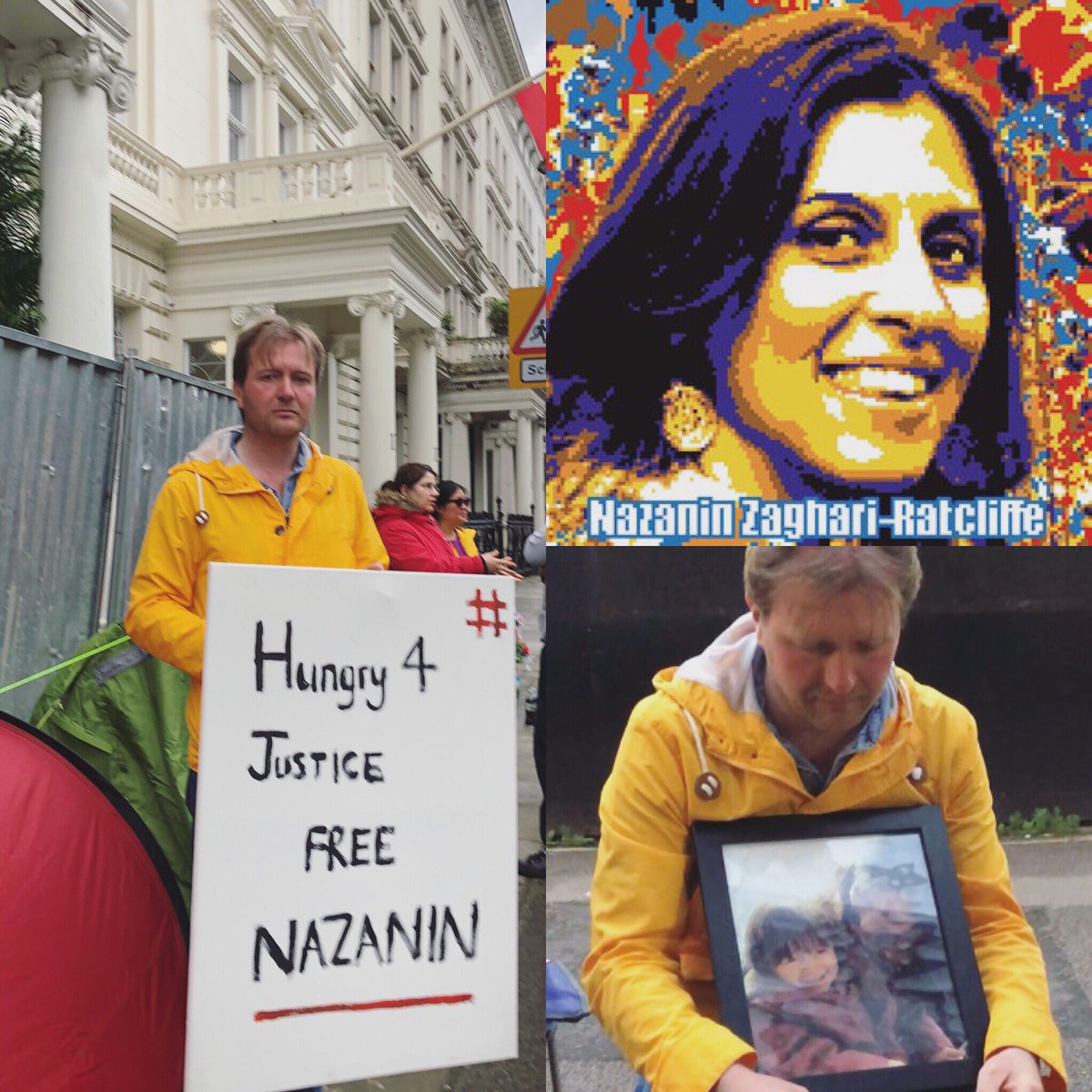 FreeNazanin's tweet photo. Today is day 6 of Richard &amp; Nazanin’s hunger strikes. Over the past few days we’ve seen huge support from members of the public, family, friends and several MPs. Richard &amp; Nazanin are touched by your support. They continue their fast to fight to #freenazanin.
 #hungry4justice https://t.co/AP5RNIDZ6V